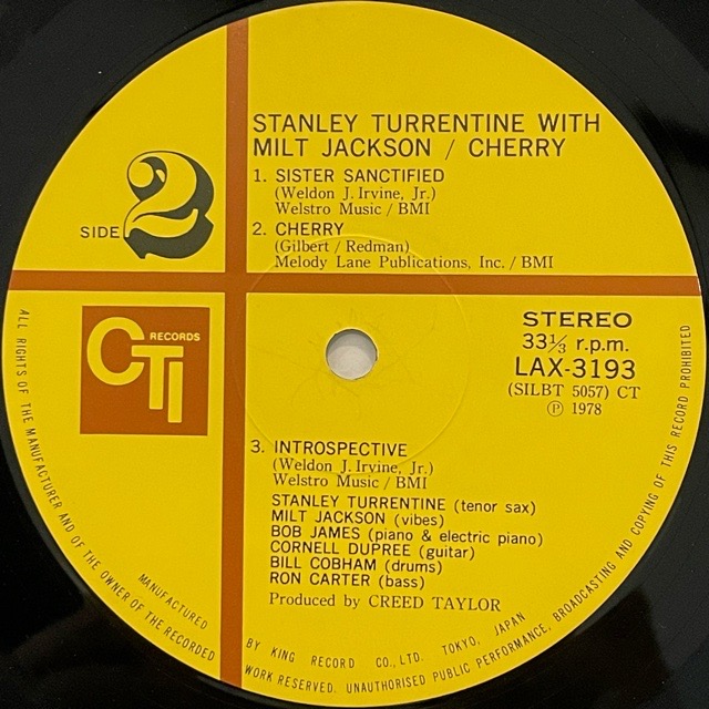 Stanley Turrentine With Milt Jackson｜Cherry (LP)｜レコード通販 