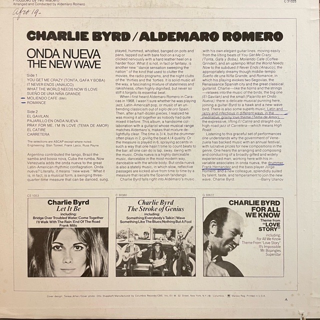 Charlie Byrd / Aldemaro Romero｜Onda Nueva / The New Wave (LP)｜レコード 通販｜vivrantdiscstore